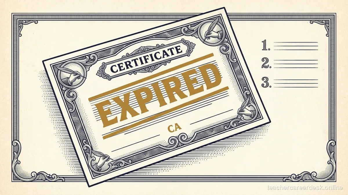 Engraved certificate-style illustration for “Teaching License Expired: What to Do First” — Teacher Career Desk