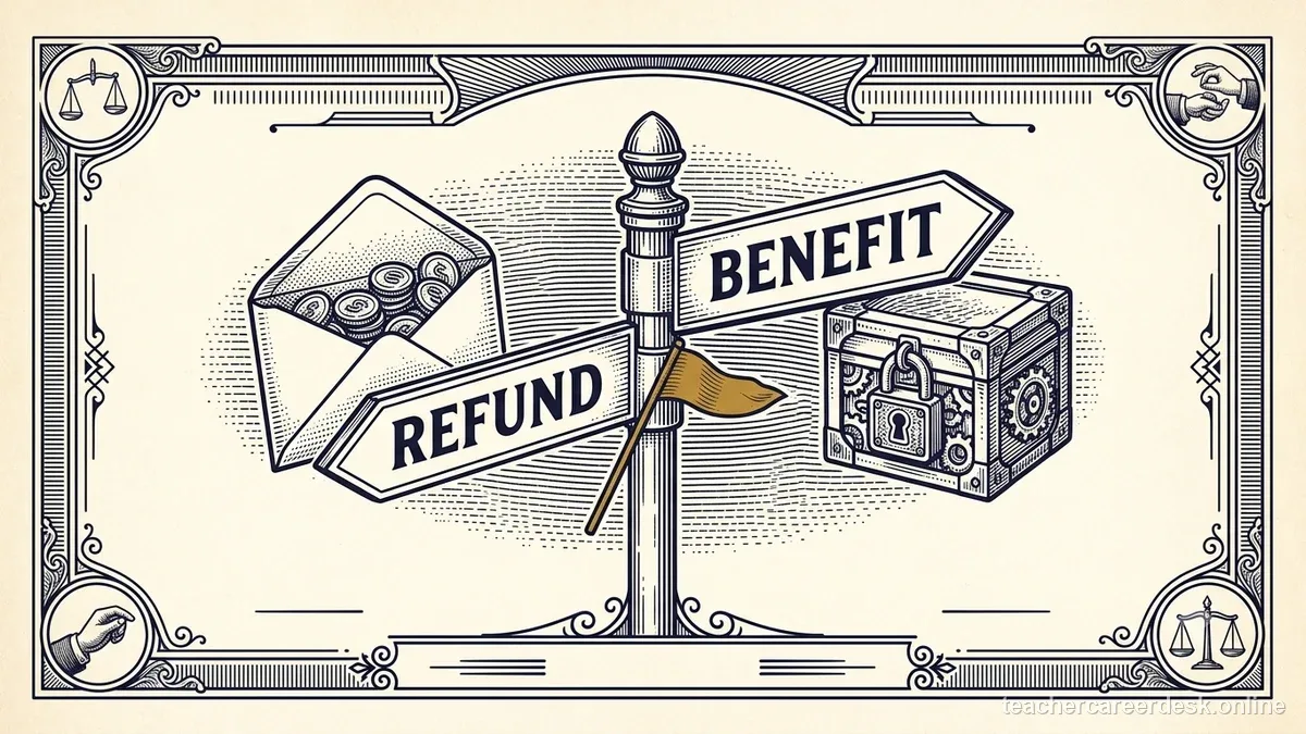 Engraved certificate-style illustration for “Leaving Teaching Before You Are Vested: What to Review Before Taking a Refund” — Teacher Career Desk