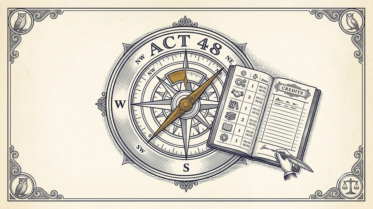 Engraved certificate-style illustration for “Pennsylvania Teacher Certification: Act 48 Status and Renewal Planning” — Teacher Career Desk