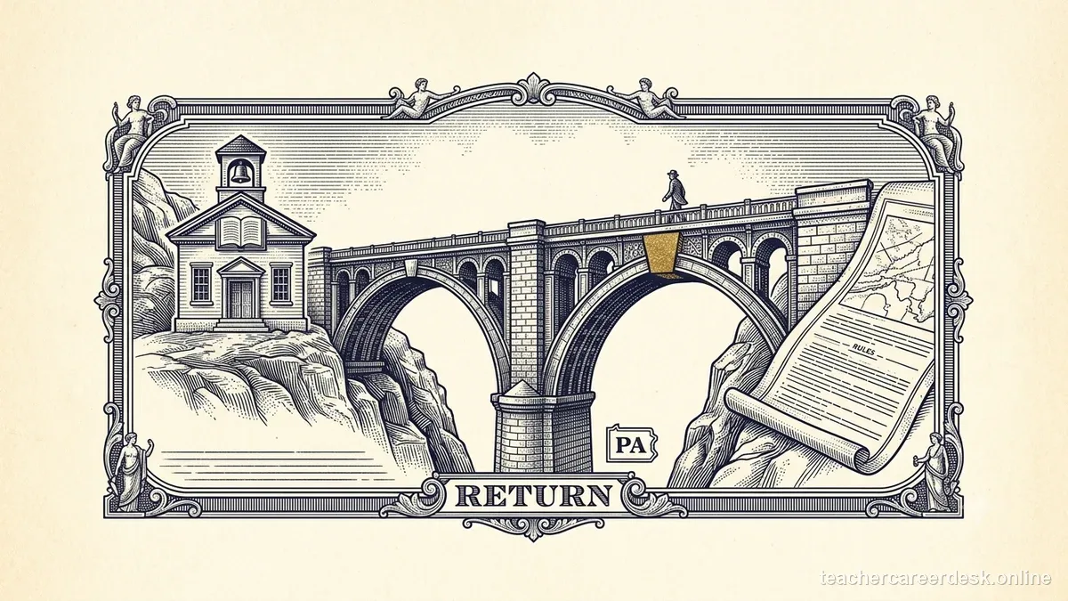 Engraved certificate-style illustration for “Returning to Teaching After a License Lapse” — Teacher Career Desk